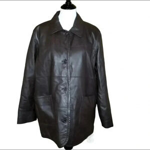 MAX & MADISON Womens‎ XL Dark Brown Leather Button Front Jacket Quilted Lining